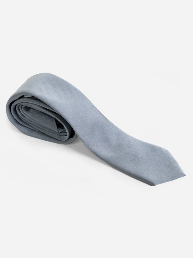 Maya Deluxe Dusty Blue Satin Tie and Pocket Square Set