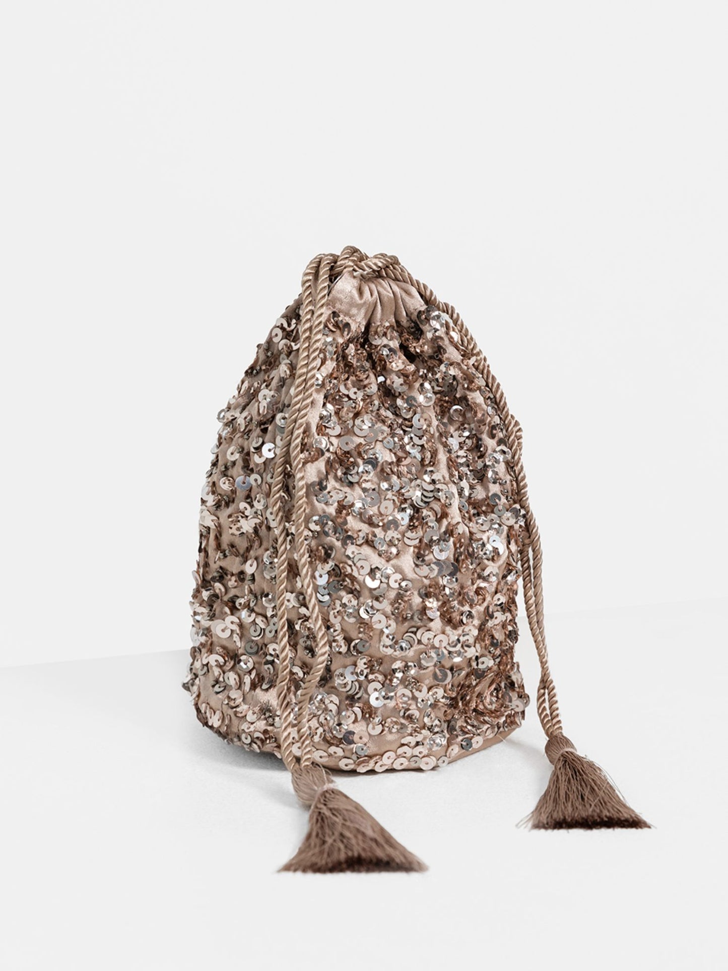 Maya Taupe Blush Embellished Drawstring Purse