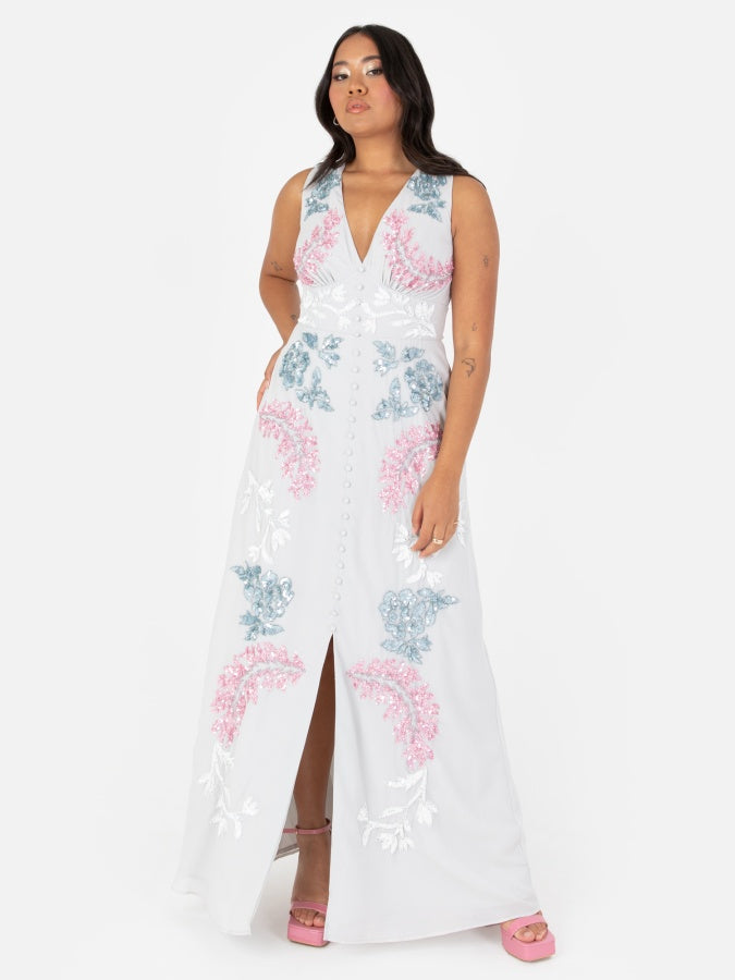 Maya Floral Embellished Sleeveless Maxi Dress
