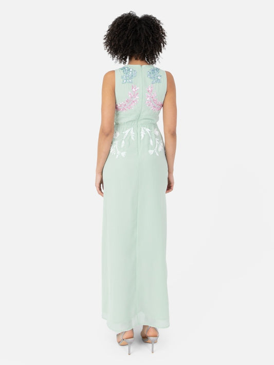 Maya Floral Embellished Sleeveless Maxi Dress