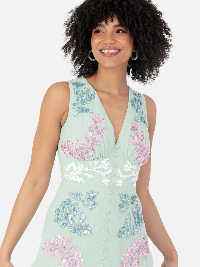 Maya Floral Embellished Sleeveless Maxi Dress