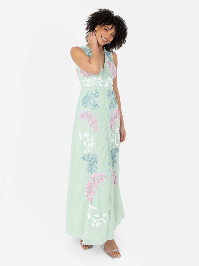 Maya Floral Embellished Sleeveless Maxi Dress