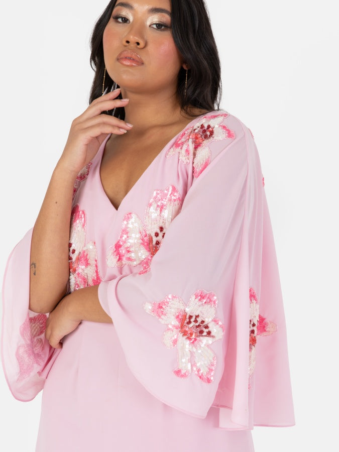 maya deluxe pink dress Maya Frosted Pink Embellished Blouson Sleeve Maxi Dress Maya Deluxe