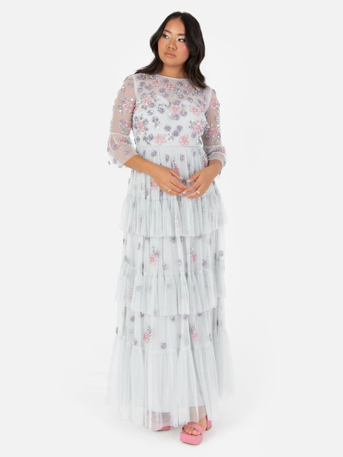 Maya Embellished Ruffle Maxi Dress