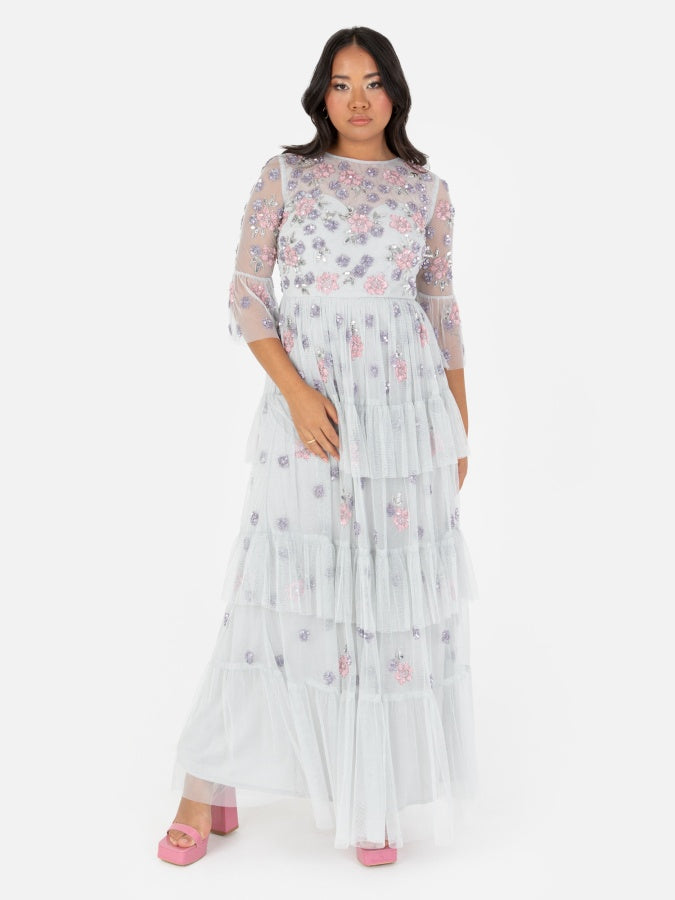 Maya Embellished Ruffle Maxi Dress