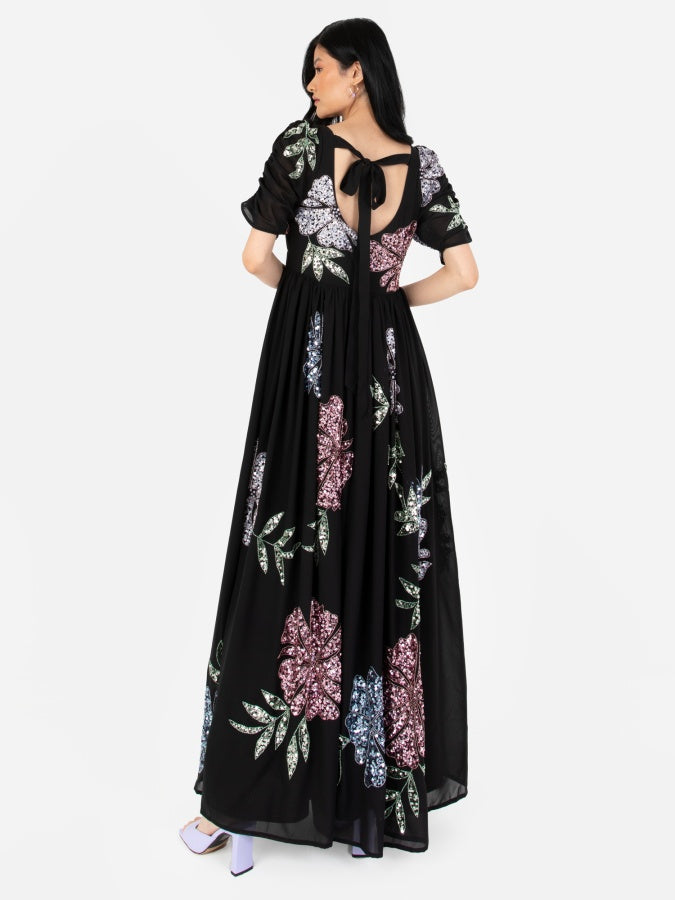 Maya Black Embellished Sweetheart Neck Maxi Dress