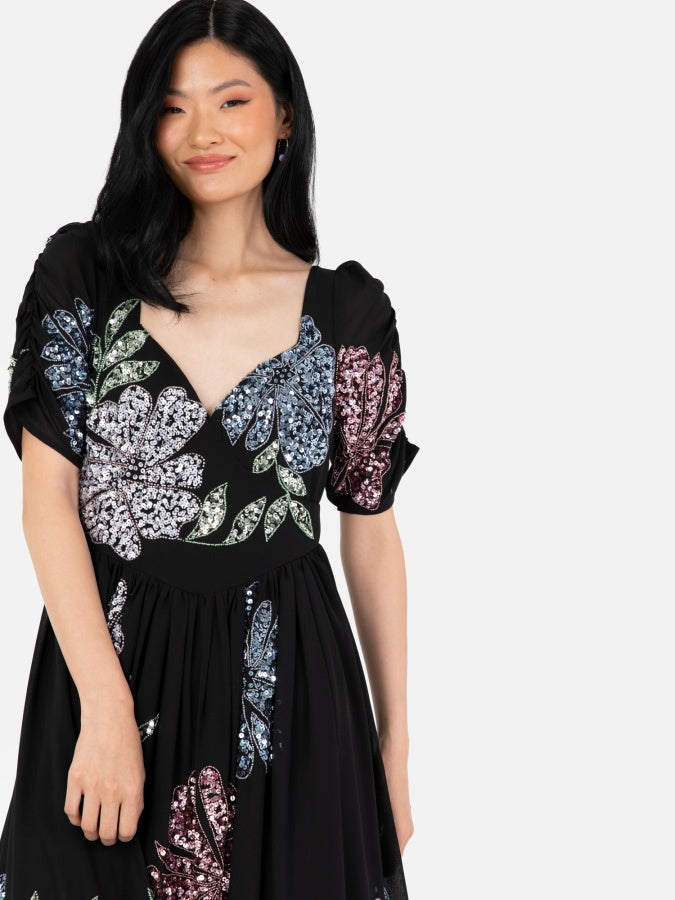 Maya Black Embellished Sweetheart Neck Maxi Dress