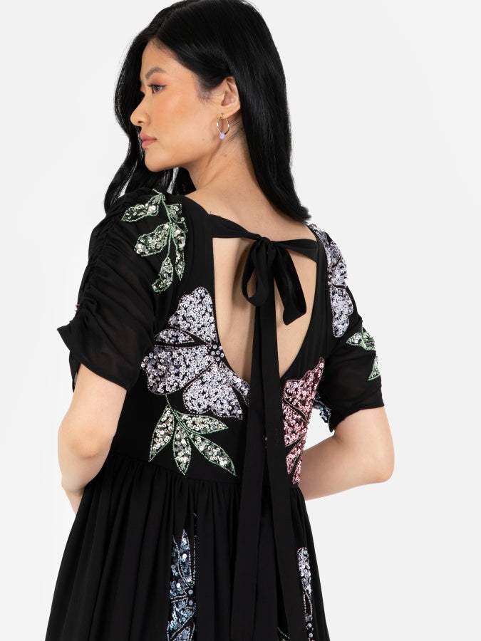 Maya Black Embellished Sweetheart Neck Maxi Dress