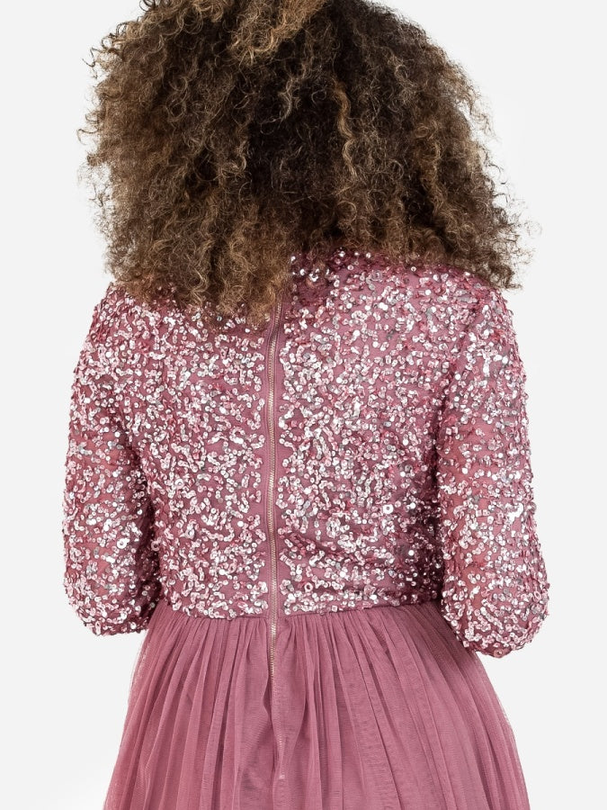 Maya Desert Rose Faux Wrap Front Embellished Midi Dress