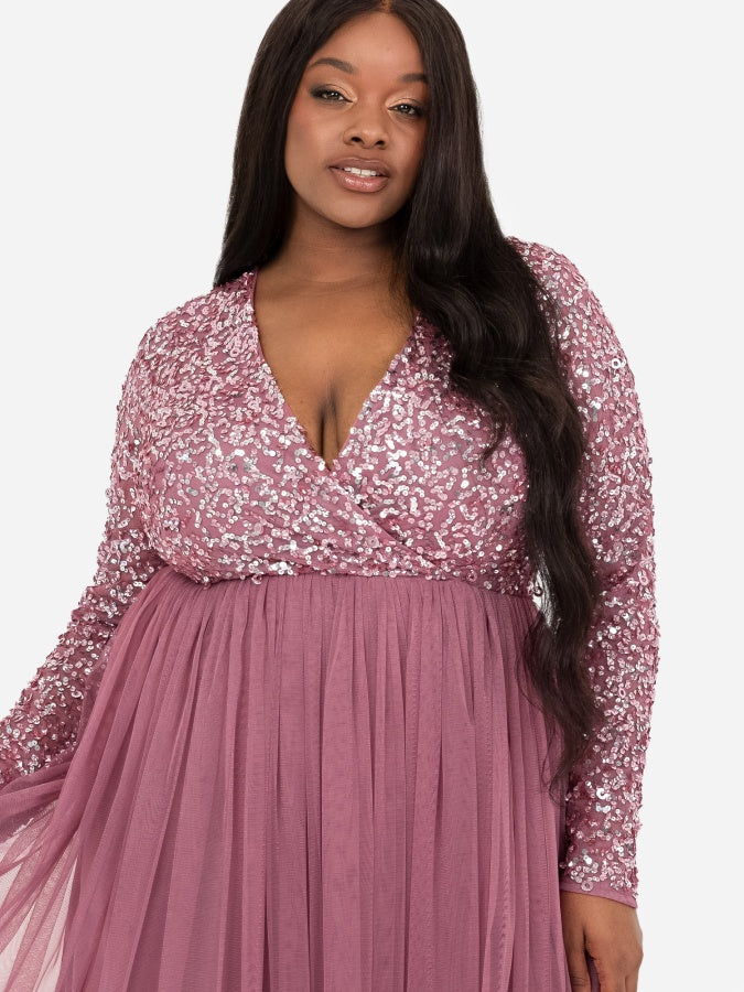 Maya Desert Rose Faux Wrap Front Embellished Midi Dress