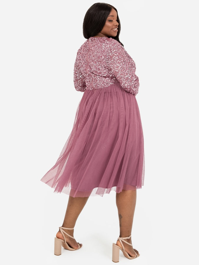 Maya Desert Rose Faux Wrap Front Embellished Midi Dress