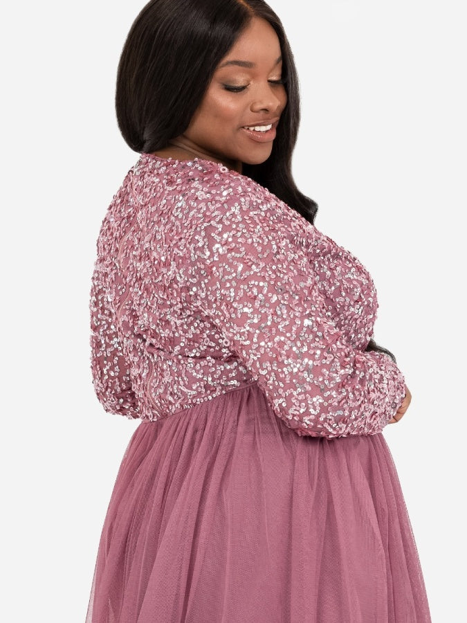 Maya Desert Rose Faux Wrap Front Embellished Midi Dress