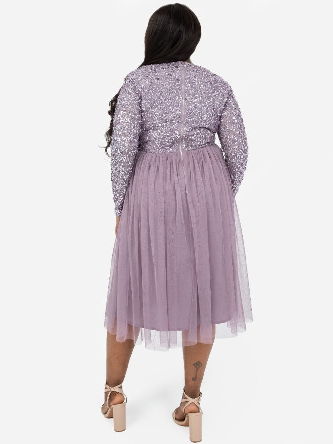 Maya Moody Lilac Faux Wrap Front Embellished Midi Dress