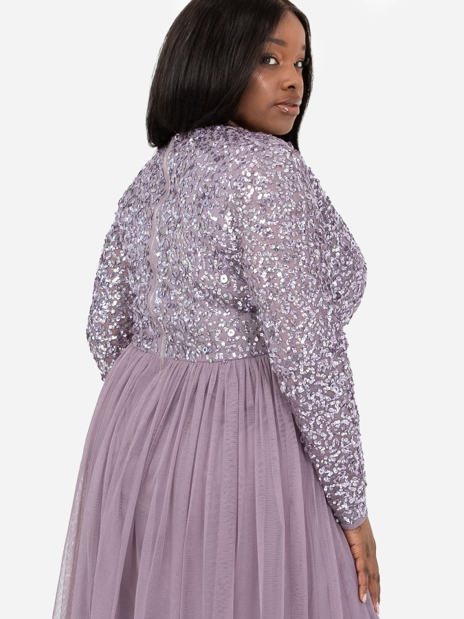 Maya Moody Lilac Faux Wrap Front Embellished Midi Dress