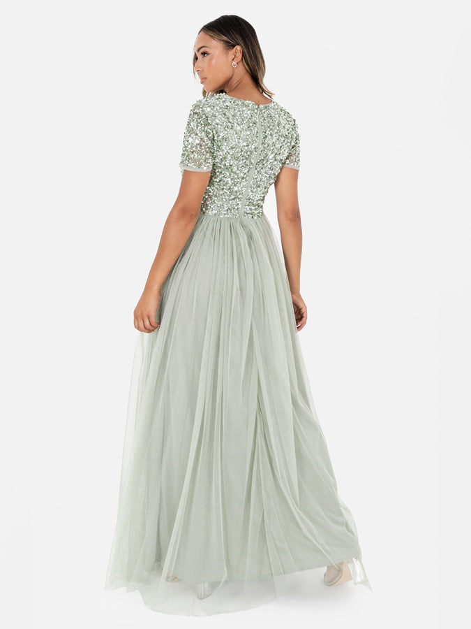 Maya Sage Green V Neckline Embellished Maxi Dress