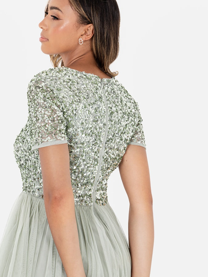 Maya Sage Green V Neckline Embellished Maxi Dress