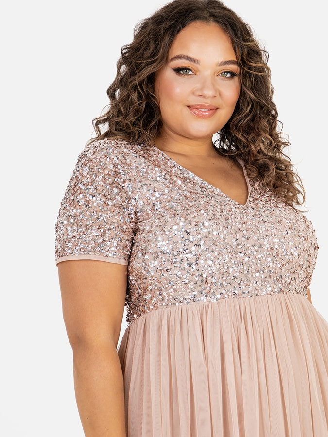 Maya Taupe Blush V Neckline Embellished Maxi Dress