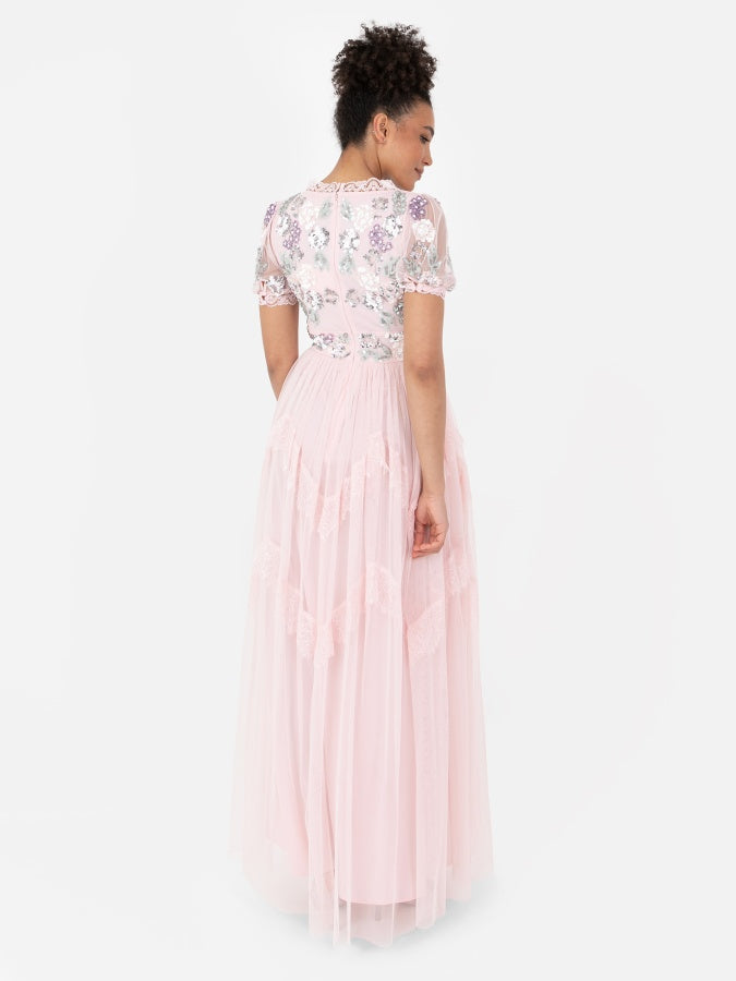 Maya Pink Embellished Maxi with Lace Trims