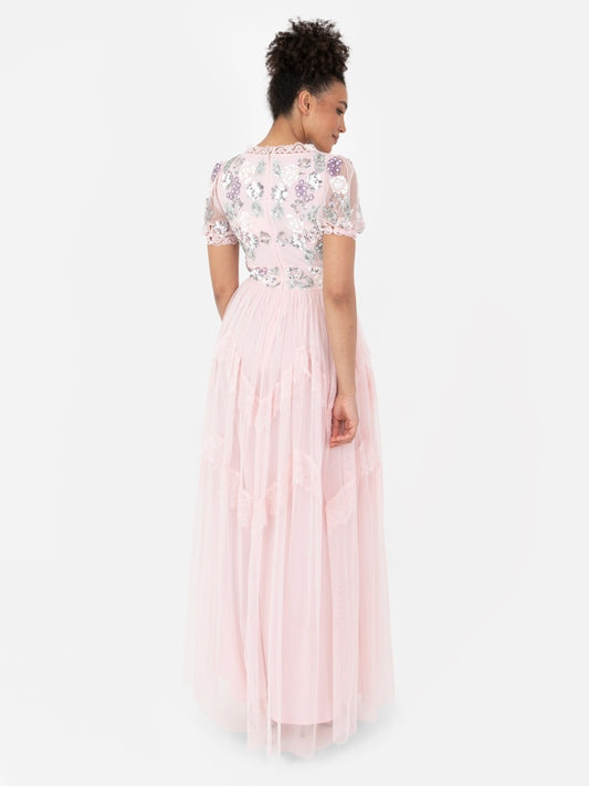 Maya Pink Embellished Maxi with Lace Trims