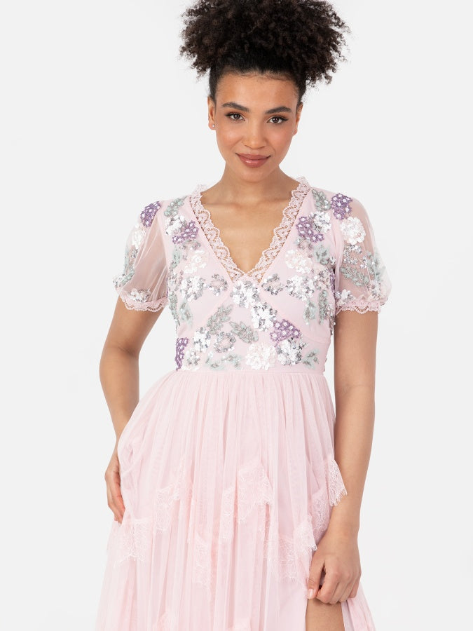 Maya Pink Embellished Maxi with Lace Trims