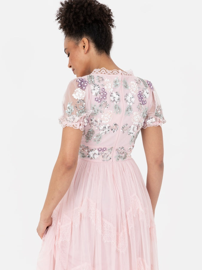 Maya Pink Embellished Maxi with Lace Trims