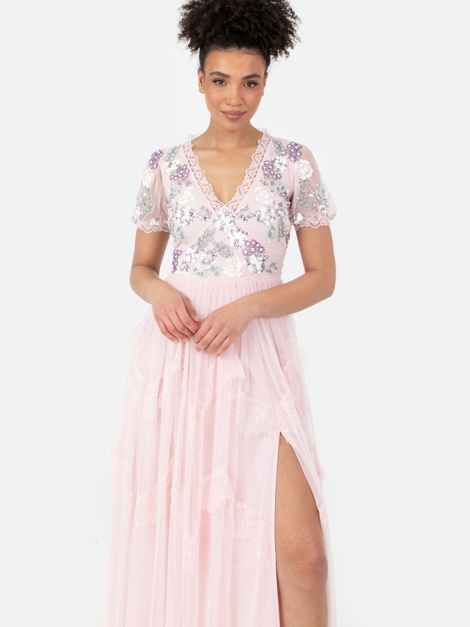 Maya Pink Embellished Maxi with Lace Trims