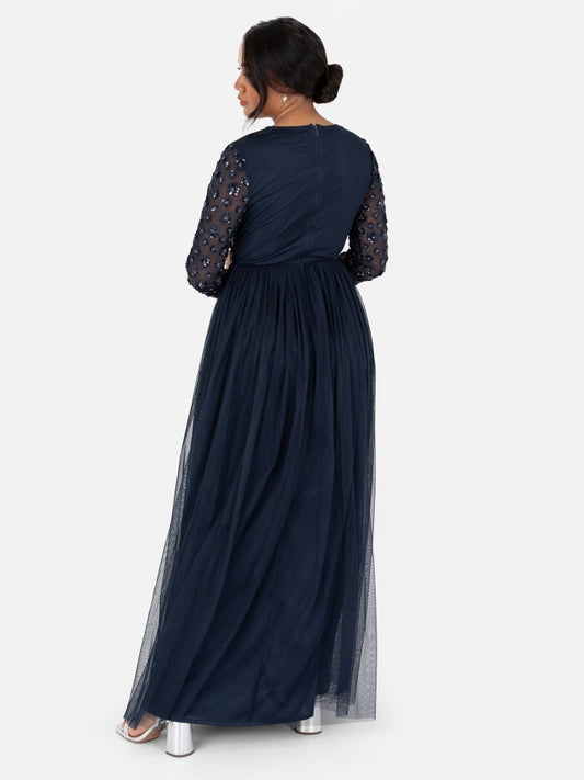Maya Navy Floral Embellished Long Sleeve Maxi Dress