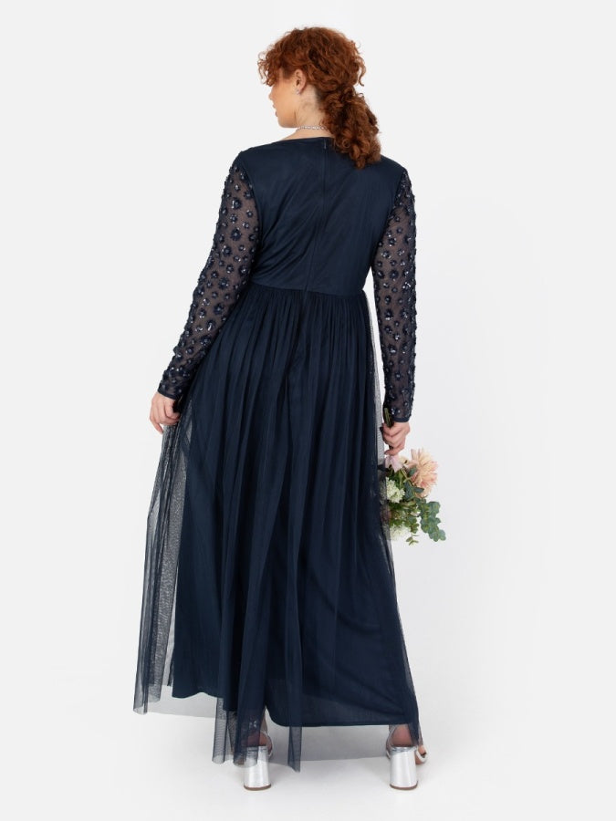 Maya Navy Floral Embellished Long Sleeve Maxi Dress