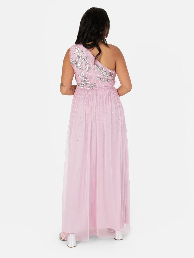 Maya Pink One Shoulder Embellished Maxi Dress