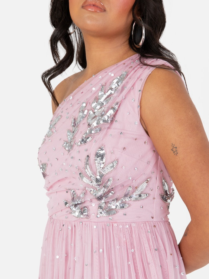 Maya Pink One Shoulder Embellished Maxi Dress