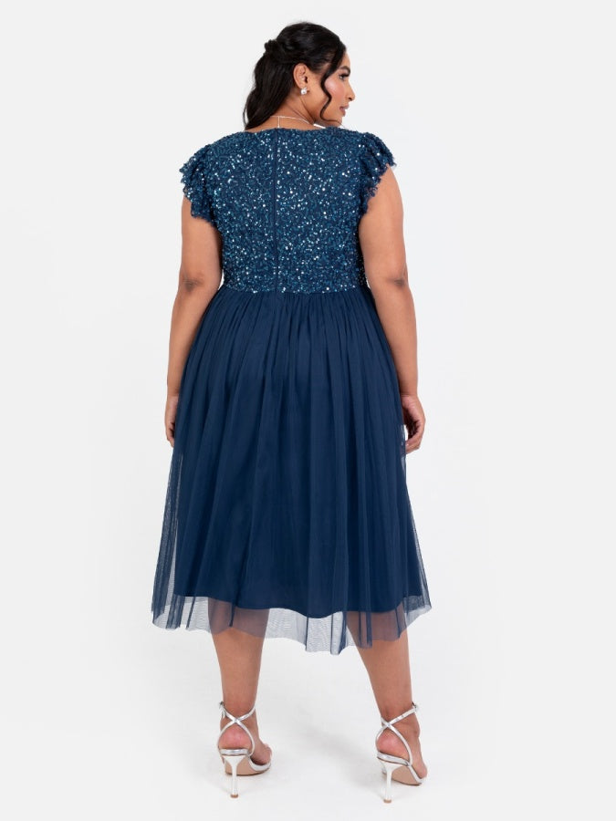 Maya French Navy Embellished Twist Bodice Midi Dress