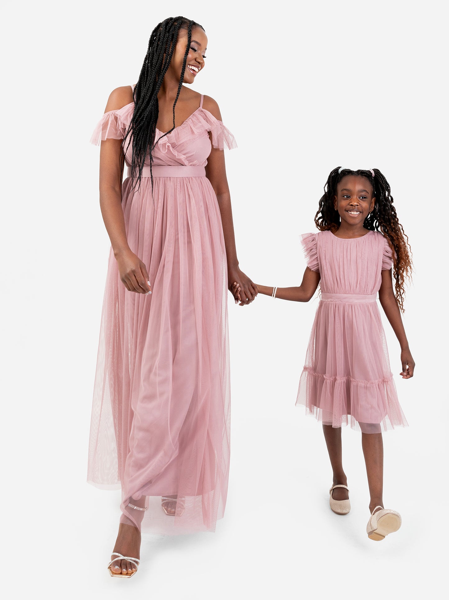 Mini Anaya Recycled Blush Pink Flutter Sleeve Midi Dress with Bow Detail