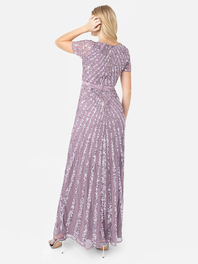 Maya Moody Lilac Short Sleeve Stripe Embellished Maxi Dress