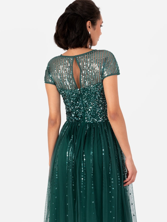 Maya Emerald Green Embellished Cap Sleeve Maxi Dress