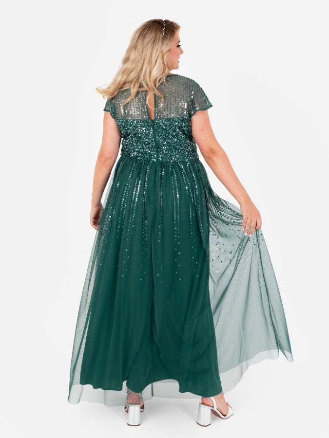 Maya Emerald Green Embellished Cap Sleeve Maxi Dress