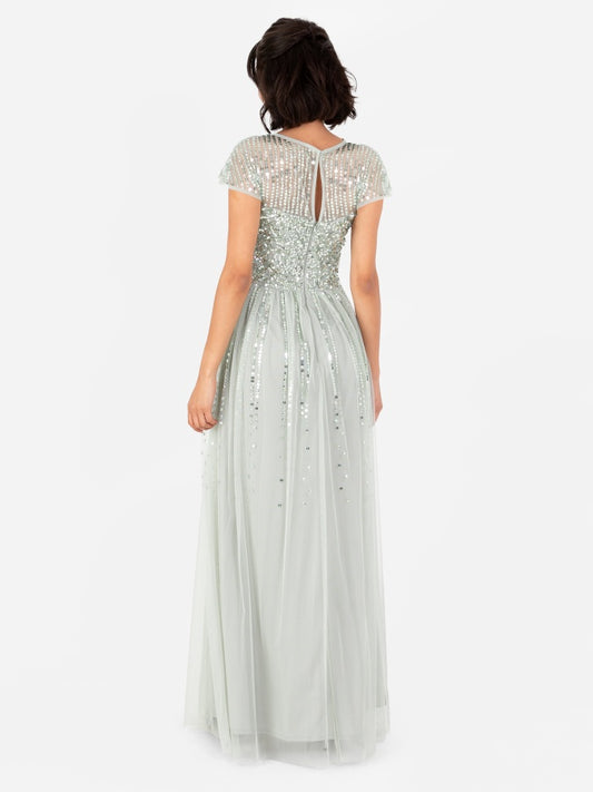 Maya Sage Green Embellished Cap Sleeve Maxi Dress