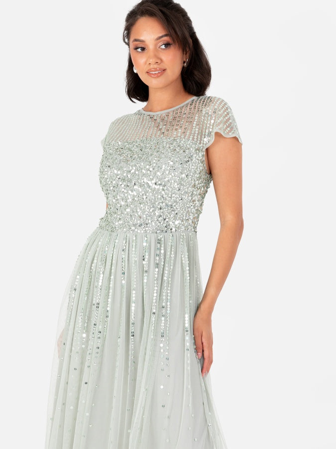 Maya Sage Green Embellished Cap Sleeve Maxi Dress