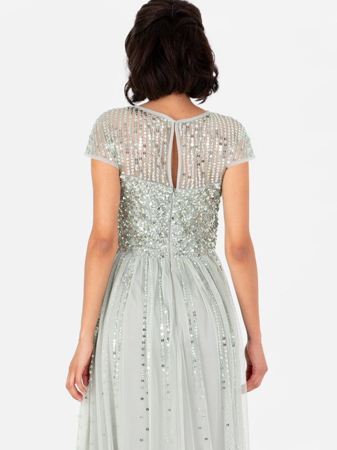 Maya Sage Green Embellished Cap Sleeve Maxi Dress