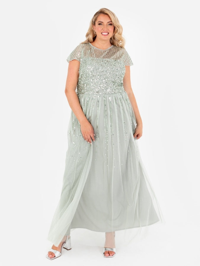 Maya Sage Green Embellished Cap Sleeve Maxi Dress