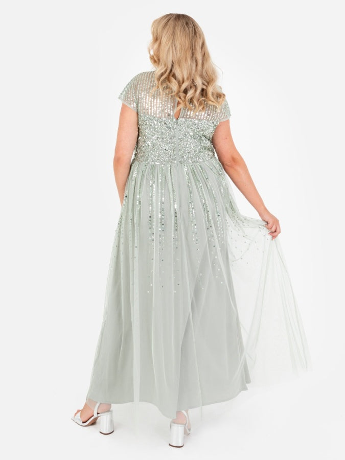 Maya Sage Green Embellished Cap Sleeve Maxi Dress