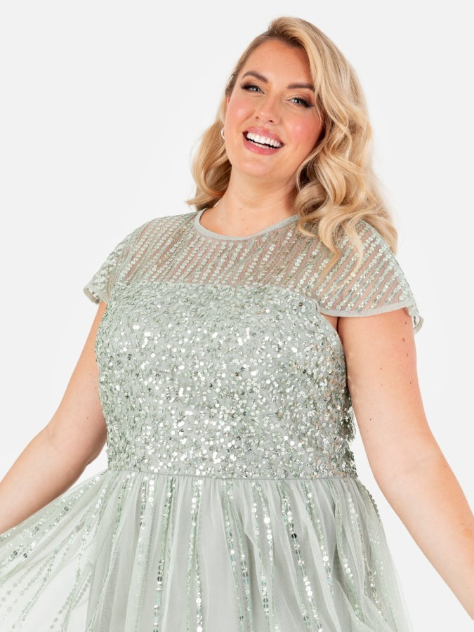 Maya Sage Green Embellished Cap Sleeve Maxi Dress