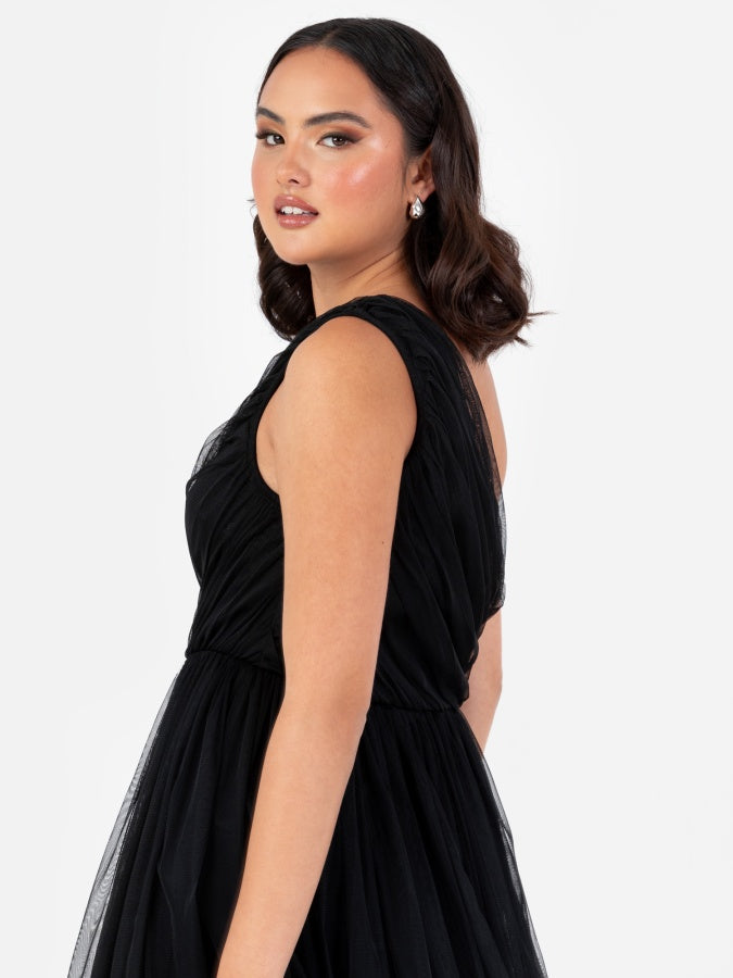 Anaya With Love Recycled Black One Shoulder Maxi Dress