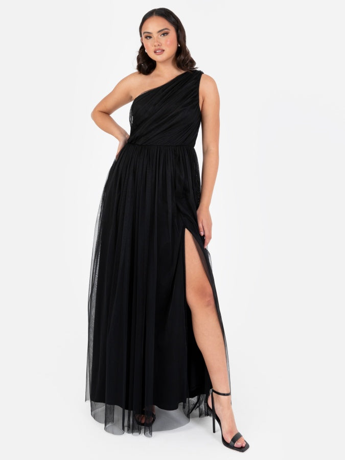 Anaya With Love Recycled Black One Shoulder Maxi Dress