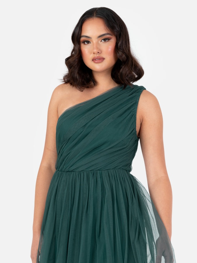 Anaya With Love Recycled Emerald Green One Shoulder Maxi Dress
