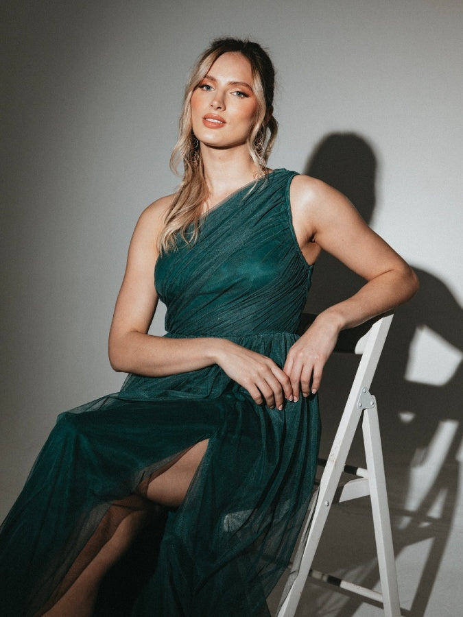 Anaya With Love Recycled Emerald Green One Shoulder Maxi Dress