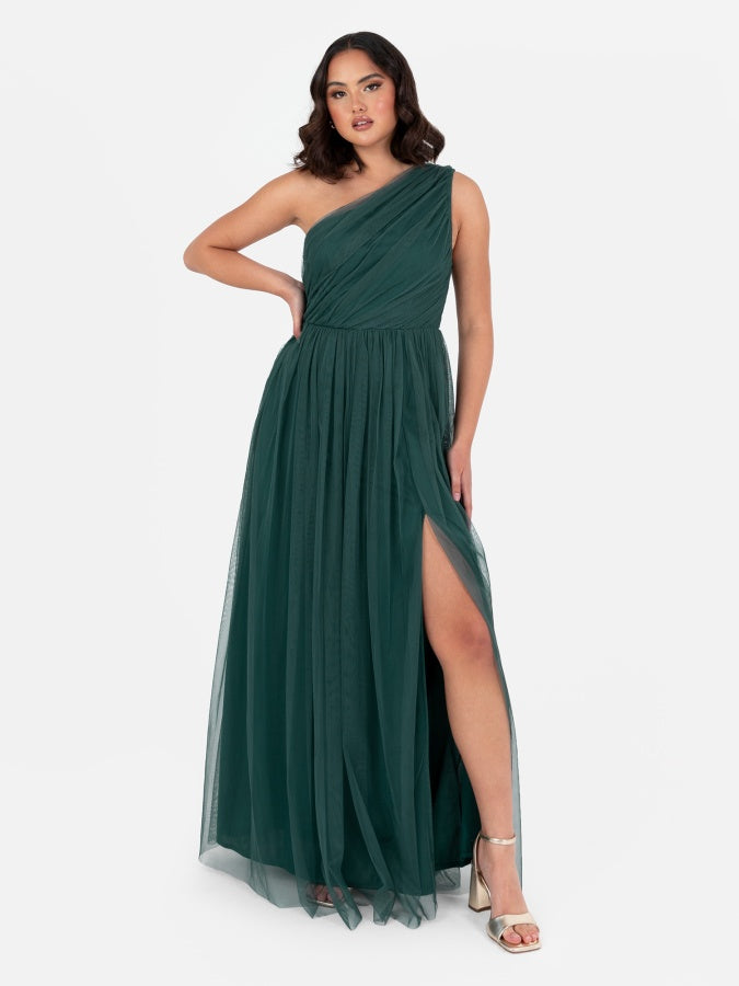 Anaya With Love Recycled Emerald Green One Shoulder Maxi Dress