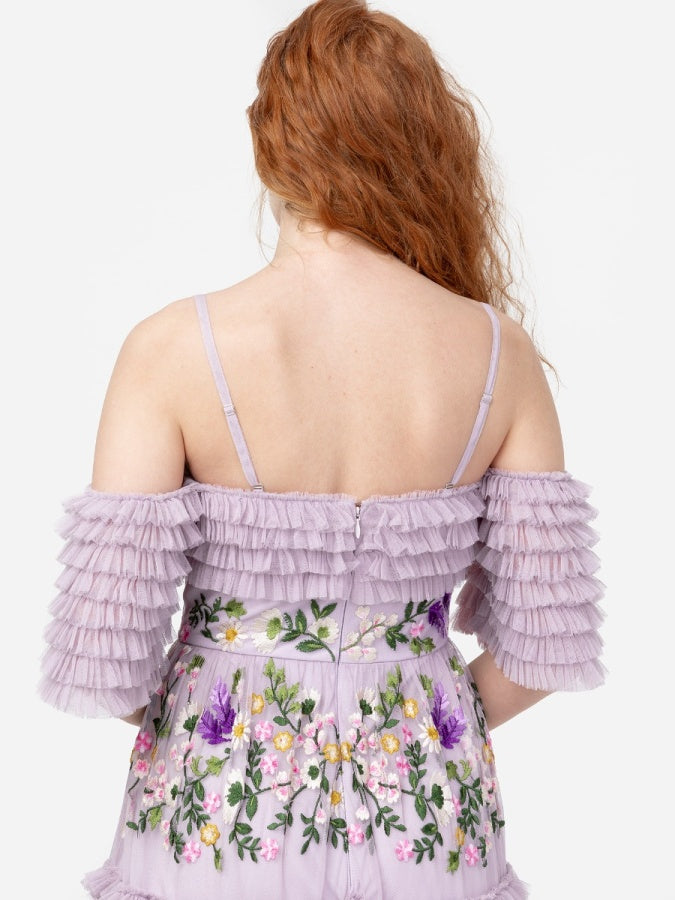 Maya Lilac Floral Embroidered Ruffle Maxi Dress