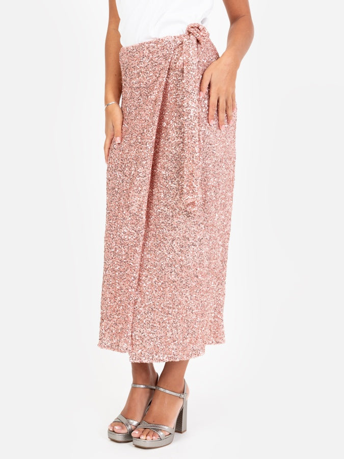 Maya Blush Fully Embellished Wrap Midi Skirt