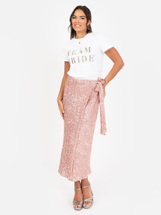 Maya Blush Fully Embellished Wrap Midi Skirt