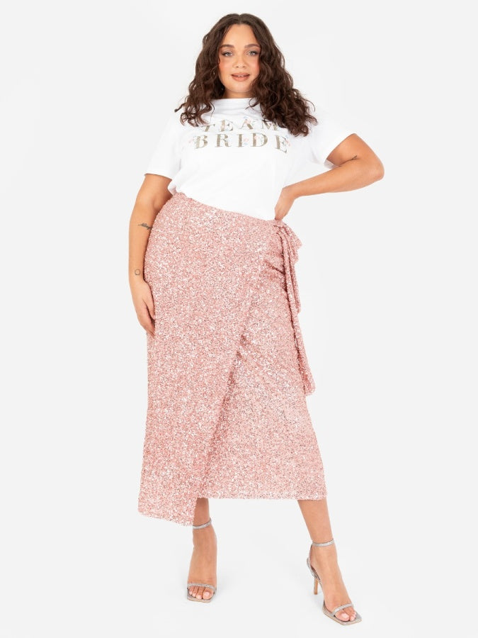 Maya Blush Fully Embellished Wrap Midi Skirt